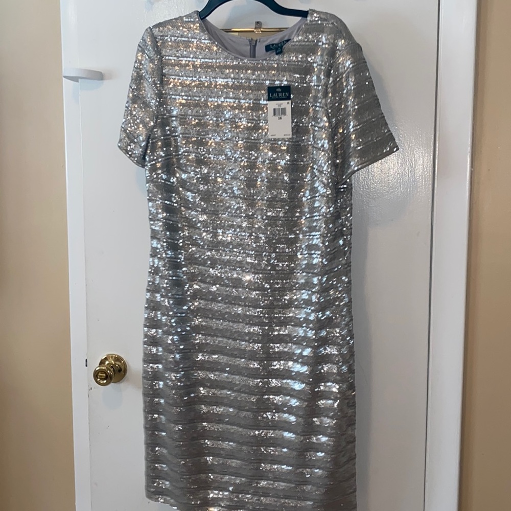 Women’s Ralph Lauren Evening dress NWT size 16 Silver sequins